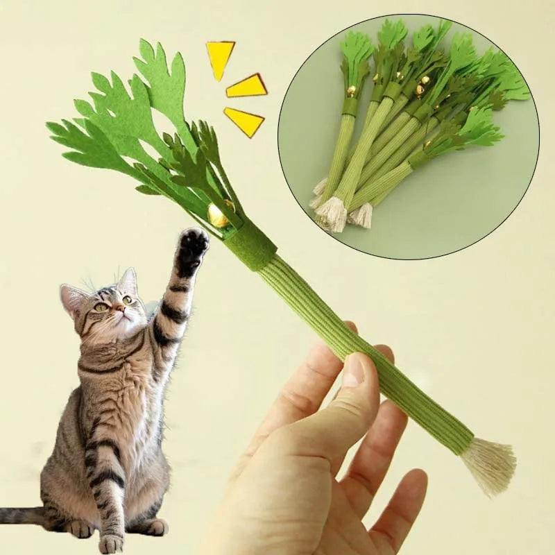 2Pcs Interactive Cat Chew Toy Natural Silver Vine Stick Squeaky Celery Kitten Game Toy Bite-Resistant Teeth Cleaning Cat Toy