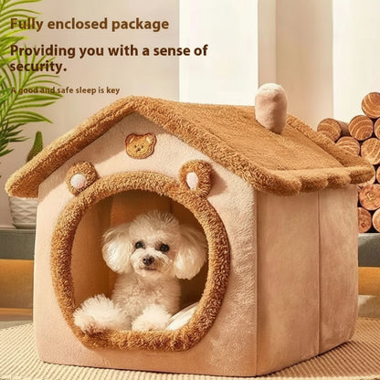 House Style Pet Bed for Small Dogs & Cats - All Season Removable Washable Dog House Winter Warm Teddy Bed Pet Supplies