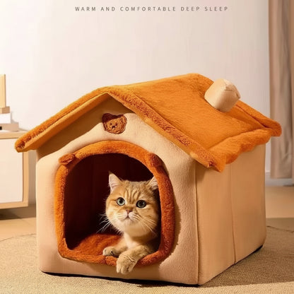 House Style Pet Bed for Small Dogs & Cats - All Season Removable Washable Dog House Winter Warm Teddy Bed Pet Supplies