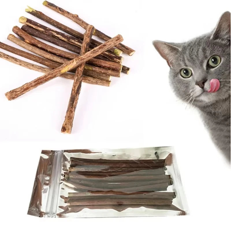 Catnip Chew Sticks 20Pcs, Natural Woodruff Cat Toys - for Teeth Cleaning & Kitten Entertainment